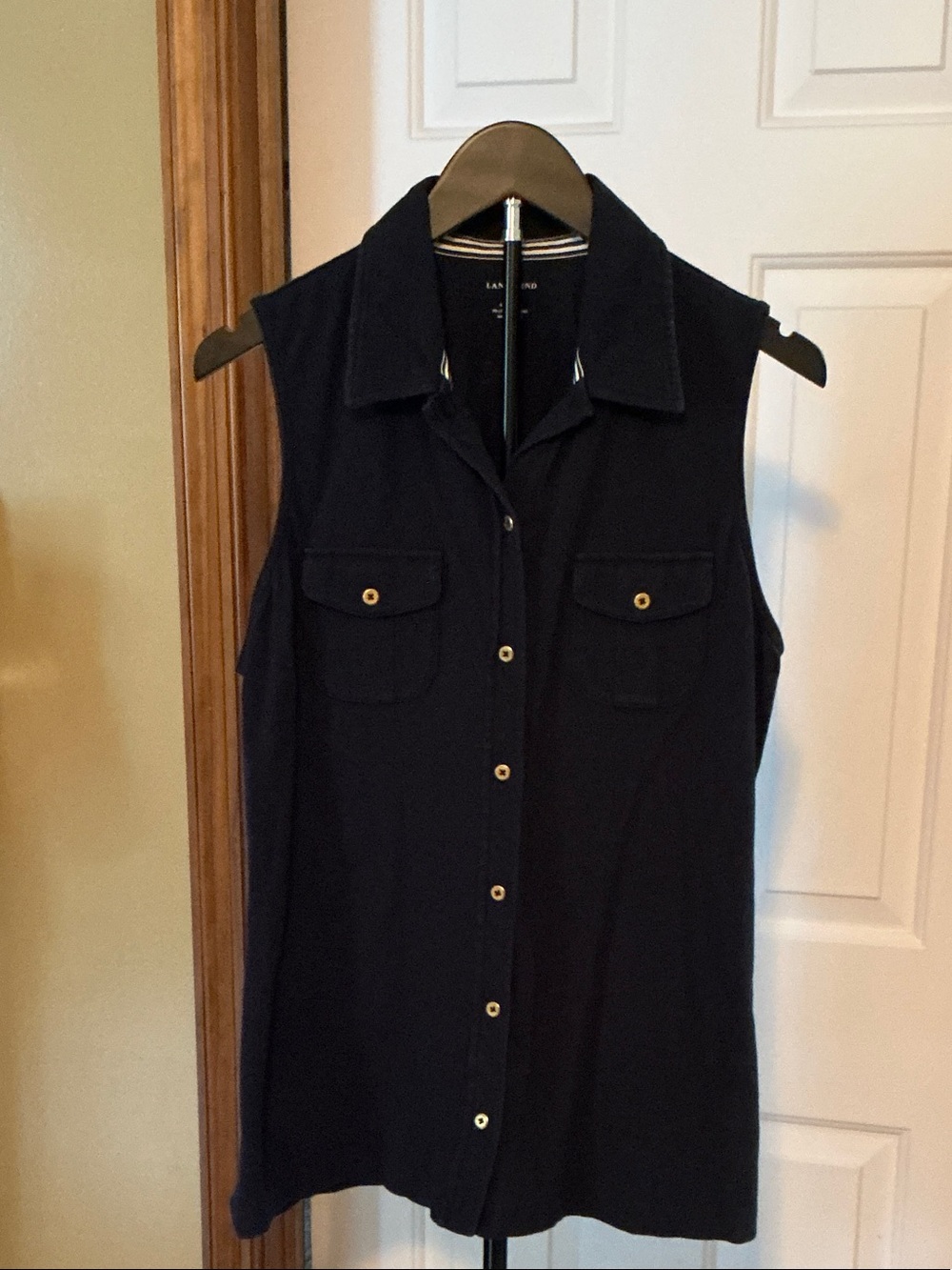 Lands' End Navy Sleeveless Button-Down Tunic Dress